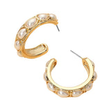 Oval Pearl Accent Chunky Hoop Earrings