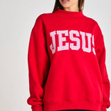 Embroidered "JESUS" Mock Neck Sweatshirt
