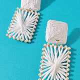 DOUBLE SQUARE RAFFIA DANGLE EARRINGS