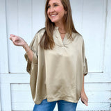 Champagne Satin Vneck Blouse