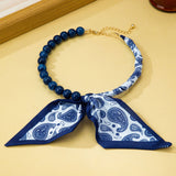 Silky Scarf & Beaded Strand Collar Choker Necklace