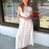 Stripe Sweetheart Button Down Sleeveless Midi Skirt Set