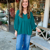 Evergreen Breeze Babydoll Blouse