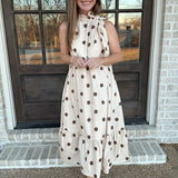 Ruffle Neck Tie Sleeveless Midi Dress