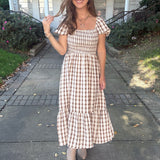 Plaid Smocked Midi Dress