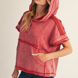 Henley Hooded Poncho Top Burgundy