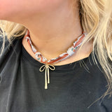 Scarf Necklace with Bow Charm