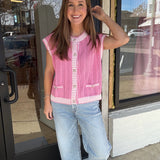 Round Neck Sleeveless Button Down Stripe Vest Sweater