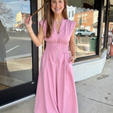 Cap-Sleeve Smocked Front-Zip Jumpsuit