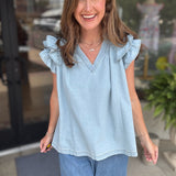 Chambray Ruffle Top