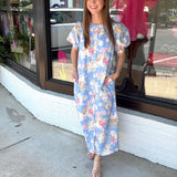 Blue Blossom Button Midi Dress