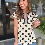 Polka Dot Flutter Sleeve Blouse