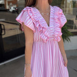 See You in Stripes Ruffle Midi Dress
