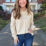 Soft Ruffle Collar Button-Up Knit Cardigan