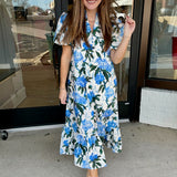 Blue Blooms Midi Dress