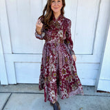 Autumn Boho Patchwork Midi Dress