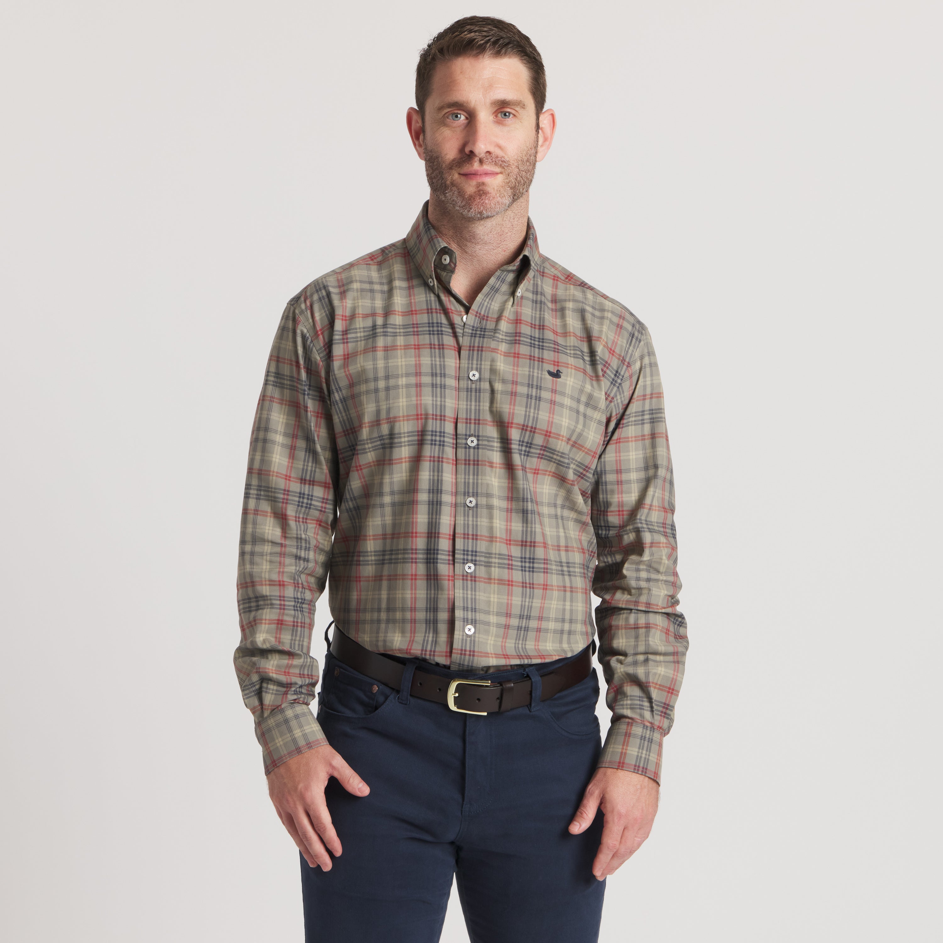 Barnstable Lines Performance Dress Shirt - Sage & Navy