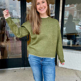 Olive Pearl Trim Knit Sweater