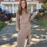 Caramel Ribbed Knit Mock Neck Sweater Set