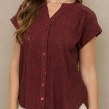 Pinstripe Short Cuff Sleeve Button Down Shirt