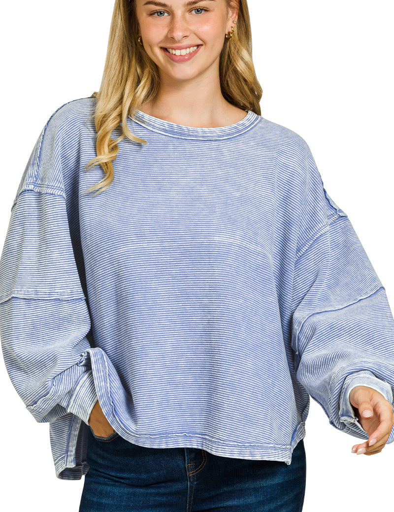 Zenana Two-Tone Crewneck Sweater