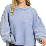 Zenana Two-Tone Crewneck Sweater