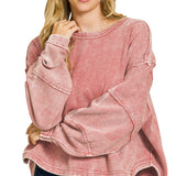 Zenana Two-Tone Crewneck Sweater