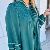 Forest Green Smocked Tiered Babydoll Dress