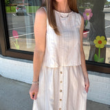Stripe Sweetheart Button Down Sleeveless Midi Skirt Set