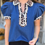 Hayride Chambray Crochet Blouse