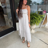 Stripe Shirred Empire Waist Tiered Midi Dress