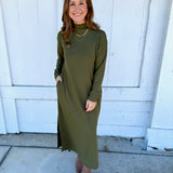 Olive Mock Neck Cozy Dress