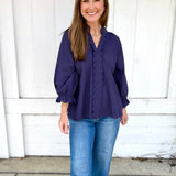 Midnight Scallop Trim Blouse