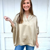 Champagne Satin Vneck Blouse