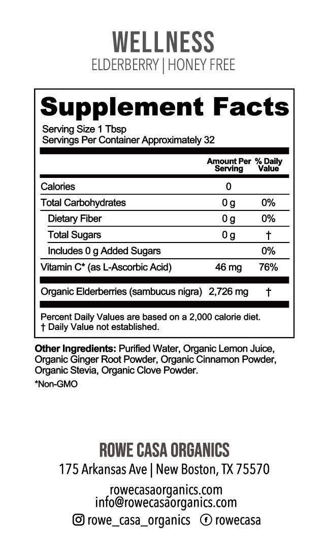 Honey Free Elderberry Immune Support supplement facts