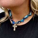 Scarf Necklace with Cross Charm