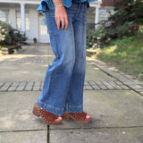High rise wide leg pintuck denim pants
