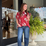 Embroidered Floral Mock Neck Dolman Sleeve Top - Umgee