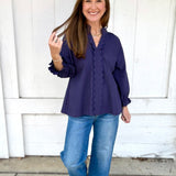 Midnight Scallop Trim Blouse