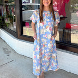 Blue Blossom Button Midi Dress