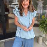 Chambray Ruffle Top