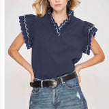 The Stella Scalloped Ruffle Sleeve Top