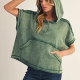 Henley Hooded Poncho Top Burgundy