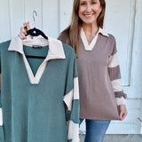 Collared Pullover – Mocha & Forest