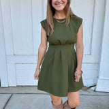 Olive Classic Pleated Mini Dress