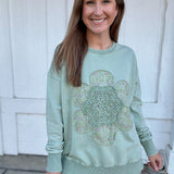 Sage Floral Crochet Crewneck