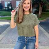 Cropped Cable Knit Short Sleeve Sweater
