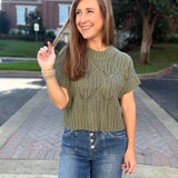 Cropped Cable Knit Short Sleeve Sweater