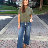 Cropped Cable Knit Short Sleeve Sweater
