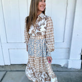 Printed Fall Mix Pattern Maxi
